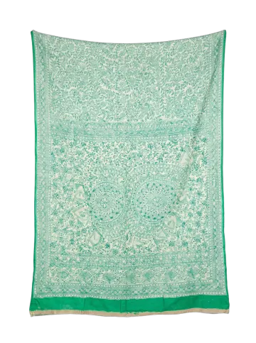 Green hand-painted tussar Madhubani saree