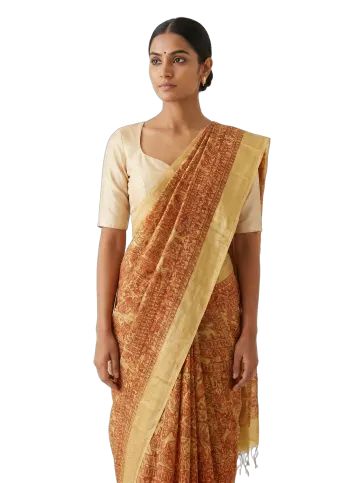 Mustard Madhubani Chanderi silk saree
