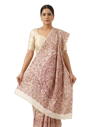Natural Madhubani mulberry silk saree on the model